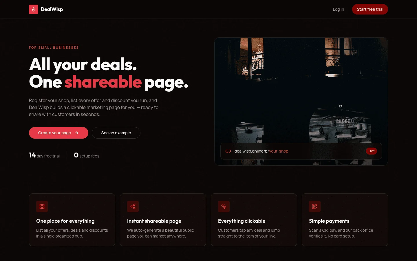 DealWisp landing page