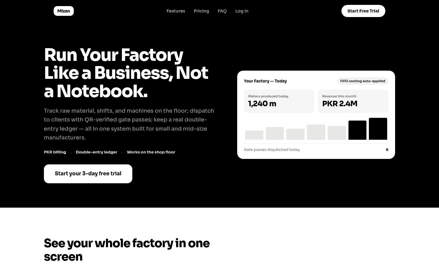 Mizan ERP landing page