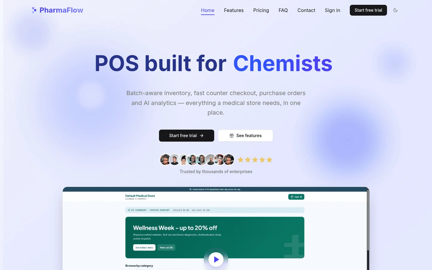 PharmaFlow landing page